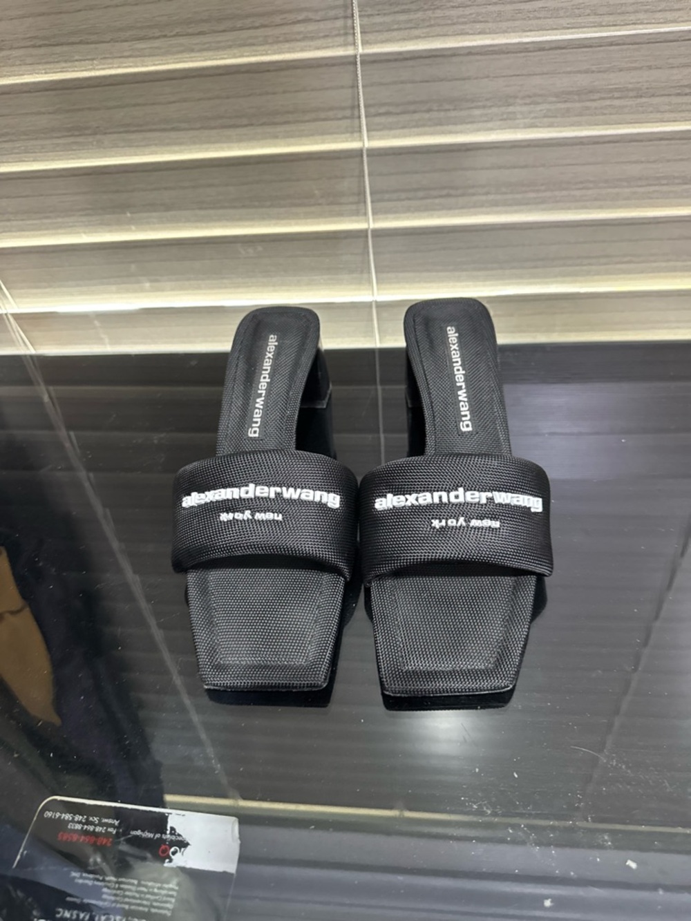 Alexander Wang Anya woven fabric logo slide sandal